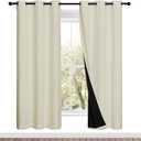 NICETOWN Living Room Completely Shaded Draperies, Privacy Protection & Noise Reducing Ring Top Drapes, Black Lined Insulated Window Treatment Curtain Panels (Beige, 2 Pieces, W42 x L72)
