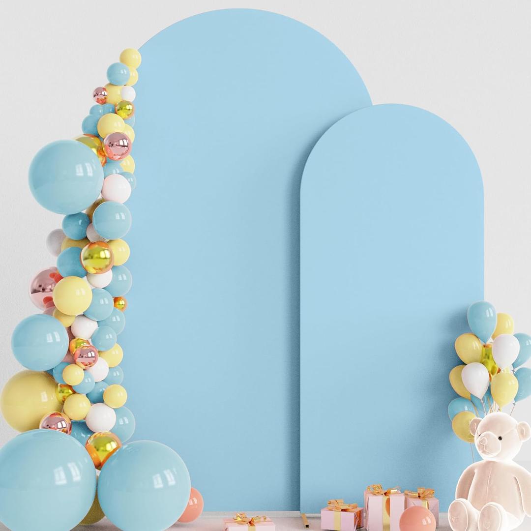 Wokceer Wedding Arch Backdrop Cover 7.2FT, 6FT Spandex Fitted Dusty Blue Arch Covers 2 Set Round Top Chiara Arches Backdrop Cover for Birthday Party Ceremony Banquet Decoration