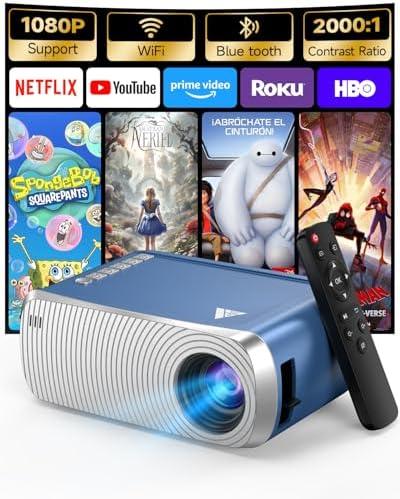 Antmap Mini Projector for iPhone, Led Projector with WiFi and Bluetooth, Movie Projector Outdoor, HD Mini Portable Projector for Bedroom, Video Projectors with Speaker for Phone/HDMI/USB/TV Stick Blue