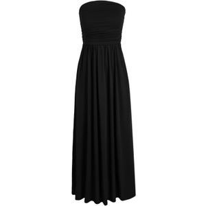HUSKARY Tube Top Dress for Women Summer Casual Off Shoulder Midi Beach Vacation Dresses with Pockets (Large, Black)