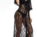 Women's Sheer Lace Robe Kimono Lace Duster Elegant Cardigan Bell Sleeve Bridal Lingerie Maternity Photoshoot Dress, Oversized