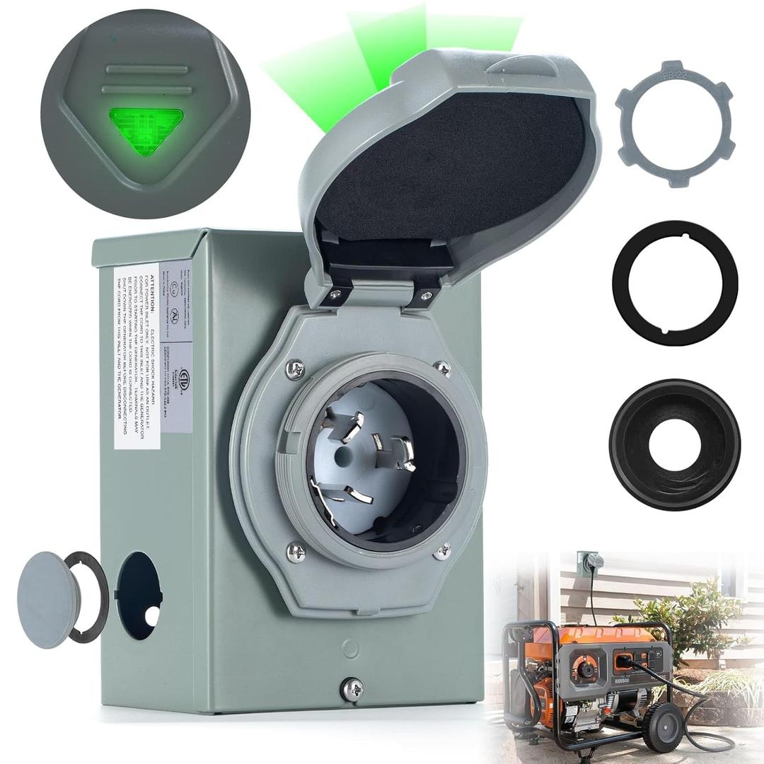 BOYISEN 50 Amp Generator Inlet Box, Pre-Drilled NEMA SS2-50P Power Inlet Box with LED Indicator for 3 Prong Generator Cord, 125/250V 12500W 50a Power Inlet Box, Waterproof for Outdoor Use, ETL Listed