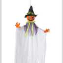 Halloween Express 47 1/4" Hanging Smiling Pumpkin Scarecrow Animated Prop Halloween Decoration