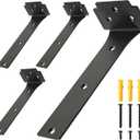 Floating Shelf Brackets,4 Pack Heavy Duty L Brackets for Shelves, 8 Inch Black Stainless Steel Countertop Support Brackets,Wall Mounting for Wood