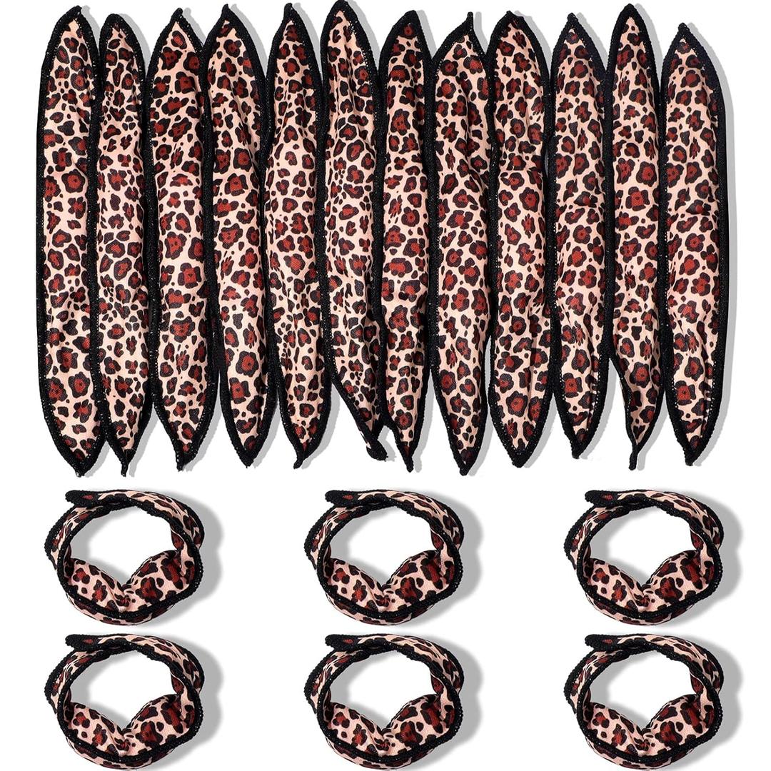 Syhood 48 Pcs Sponge Hair Rollers Soft Hair Curlers to Sleep in, Foam Heatless Overnight Pillow Curlers for Women Tousle Hair Styling Tools(Cloth Cover,Leopard)