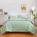 LUCKYBULL Comforter Set Twin Bedding Set Fluffy Sage Green Checkerboard Grid Down Alternative Comforter, Plaid Checkered Soft Textured Comforter with 1 Pillowcase All Seasons, Green Beige 2 Piece
