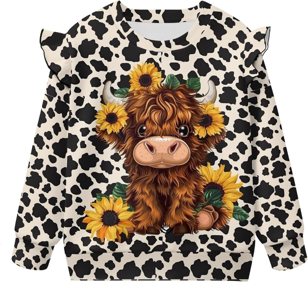 Xpyiqun Sweatshirt for Girls 1-8 Y Ruffle Pullover Top Casual Long Sleeve Shirt Kids Crewneck Sweater Streewear