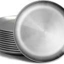 Stainless Steel Plates Silver Lightweight Unbreakable Dinner Dishes Plates Set Feeding Serving Camping Reusable and Dishwasher Safe (12Pcs 8 Inches)
