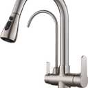 3 Way Kitchen Sink Faucet with Drinking Water Faucet, 2 Handle 3 in 1 Pull Down Kitchen Faucet with Water Filter Purifier Faucets (Brushed Nickel)