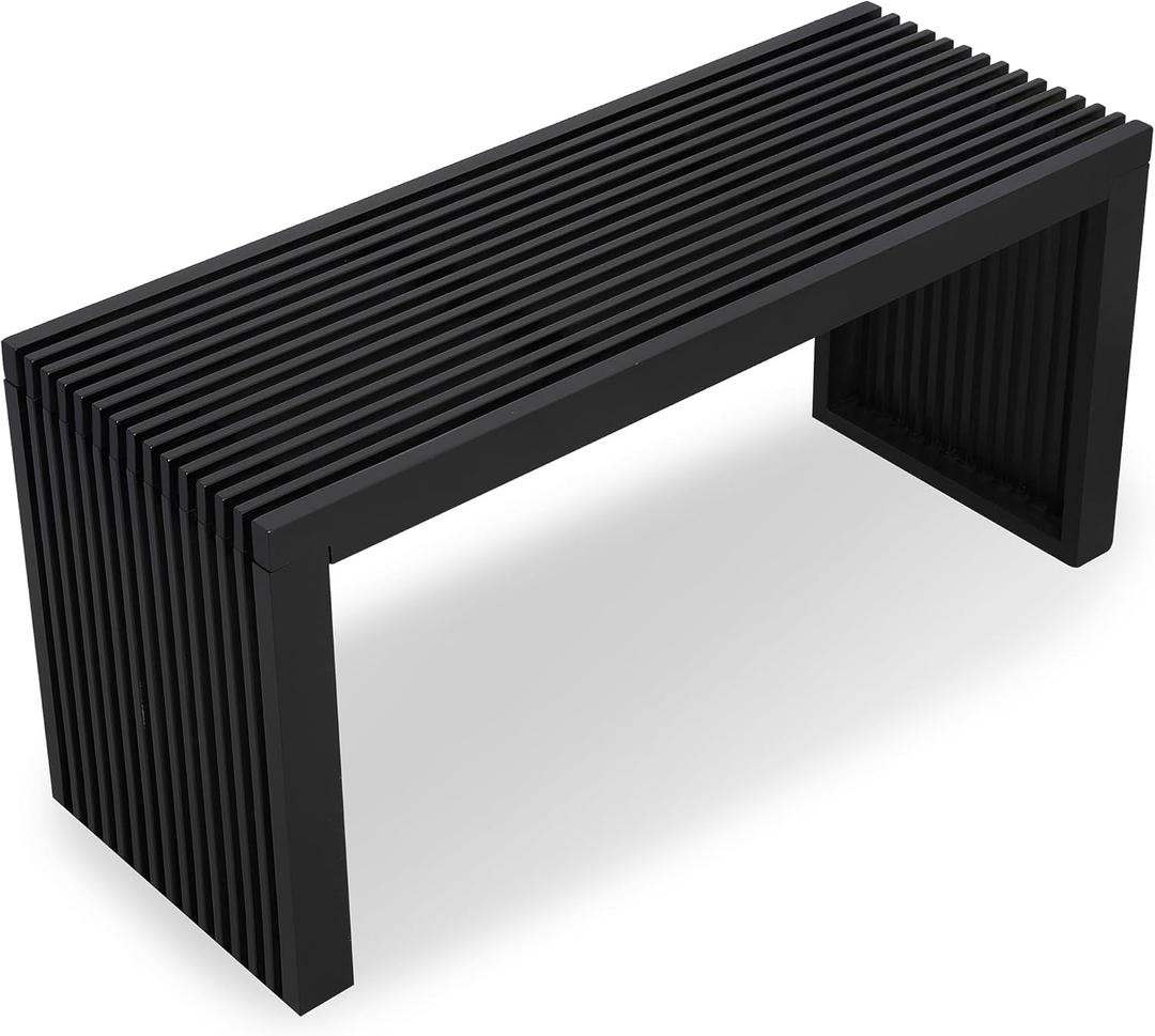Bamboo Natural 36 inch Wooden Bench, Small Wood Benches for Entryway, Living & Dining Room, Kitchen, Bedroom, Bathroom, Hallway, Front Door, For Indoor & Outdoor Patio Use, Mid Century Modern Decor (Waterfall Black)