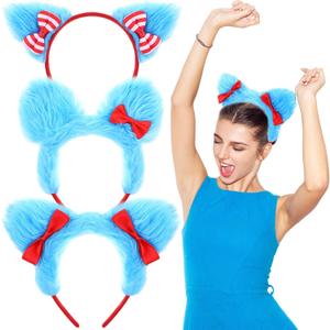 Giegxin 3 Pieces Blue Fuzzy Headband Blue Fluffy Headband Blue Hairband Costume for Women Hair Accessories Set Cute Headwear
