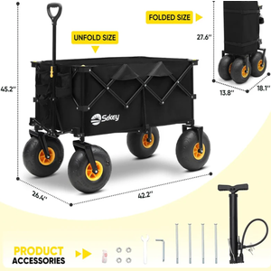 Heavy Duty Beach Wagon with 9" Big Sand-Proof Wheels 440lb Capacity, Sekey 200L Oversized Foldable Cart | Adjustable Handle & All-Terrain Tires for Sand, Camping, Groceries.