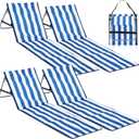 DoubleFill 4 Pcs Portable Beach Lounge Chairs Lightweight Beach Lounger for Adults Foldable Chair with Adjustable Backrest and Zipper Pocket Soft Mat Chair for Travel Tanning Sunbathing