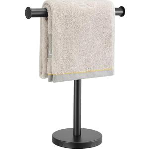 T-Shape Bath Hand Towel Holder Standing, SUS304 Stainless Steel Matte Black T-Shape Towel Bar Rack Stand with Heavy Base, Tower Bar for Bathroom Kitchen & Countertop (01-black-1 Pack)