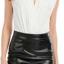 Women's Elegant Wrap V Neck Bodysuit, Sleeveless Ruched Waist Tank, Slim Fit Wrap Leotard for Work, Night Out, White, Small