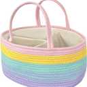 Rainbow Woven Baskets Rope Blanket Basket Storage withe Handles for Laundry, Living Room, Nursery, Bedroom (Square Rainbow)