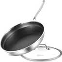 LOLYKITCH 10 In Hybrid Nonstick Stainless Steel Saut Pan with Lid,Deep Frying Pan,Skillet,Induction Pan,Heavy Duty and Oven Safe,Detachable Handle.