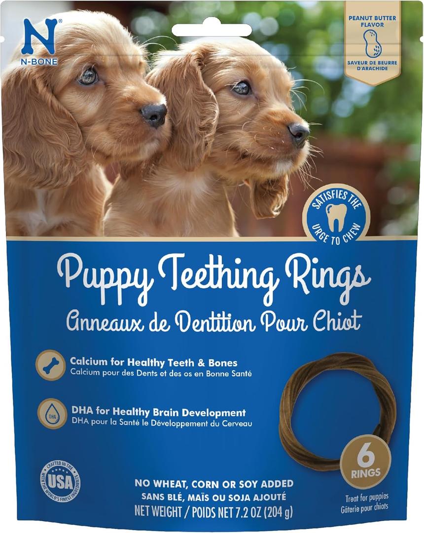 2 x N-Bone Puppy Teething Rings Peanut Butter Flavor Dog Treat, 6 Count Bag, 7.2-oz