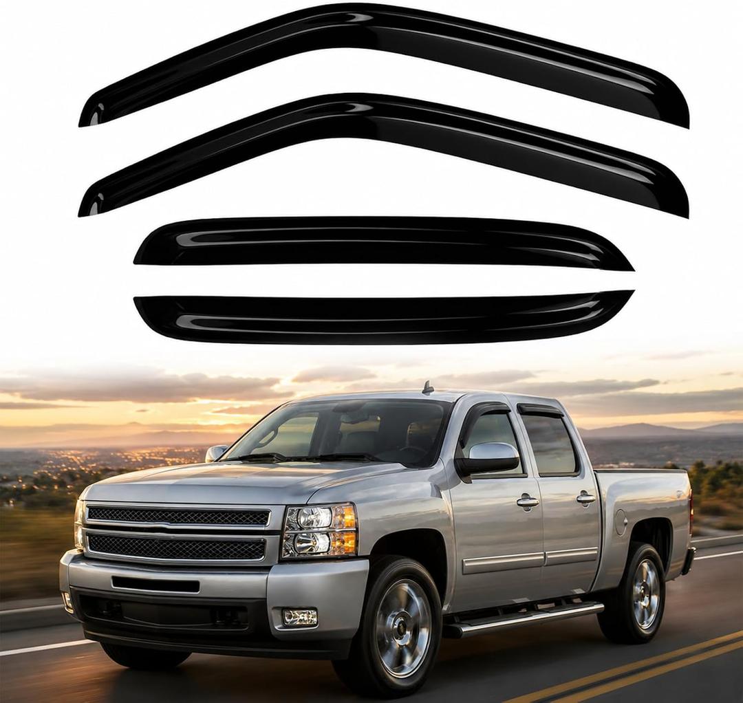 4 Rain Guards for 2001-2007 Chevy Silverado GMC Sierra 1500 1500HD 2500 2500HD 3500 3500HD 2000-2006 Suburban Yukon XL 1500 2500 Crew Cab 02-06 Escalade EXT Chevy Avalanche 1500 2500 Tape On