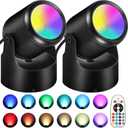 RGBW Christmas Spot Lights Indoor 6W Up Lights Indoor with Remote Control 16 Color Changing Uplighting Indoor 120V LED Spotlight Indoor Dimmable Uplights Indoor for Parties Plant Decor, 2 Pack (Black)