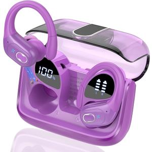 Wireless Earbuds 75hrs Bluetooth 5.4 Headphone Sport, 2026 Bluetooth Earbuds Stereo Deep Bass Over Ear Bud with Earhooks, ENC Noise Cancelling Mic, IPX7 Waterproof Earphone for Gym/Workout, Purple