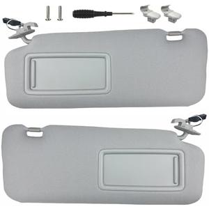 Sun Visor Pair Compatible with 2010-2015 Mazda CX-9 (Illuminated) - Driver & Passenger Side Replacement Kit w/Clips, Screws, Manual- Replaces TD11-69-320C-75(Color Gray)