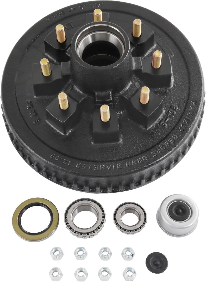 12"x 2" Trailer Brake Drum Kit 8 on 6.5" Replacement for 7000LBS Axle Hub Heavy Duty 8 Bolt Trailer Brake Hub Drum Assembly with 1/2"-20 Stud 25580, 14125A Drums 008-219-04-22004K