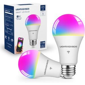 Smart Light Bulbs 100W Equivalent, 1350LM 11W WiFi Smart Bulb Compatible with Alexa/Google Assistant/Smart Life, A19 E26 RGBCW Color Changing, No Hub Required,2.4G WiFi, ETL Listed,2PCS