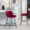 Bar Stools Set of 2 - Burgundy Counter Height Bar Stools Velvet Fabric Upholstered Bar Stools 24 Inches Seat Height Barstools with Backs Bar Chairs for Kitchen Island (Burgundy)., Large