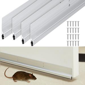 Gisafai 4 Pcs 36'' Metal Door Draft Stopper, Aluminum Door Sweep Mouse Stopper Mice Seal Strip, Noise Blocker Sweep for Keep Rodents Pests Out, Enhanced Weather Sealing, Easy to Install (Silver)