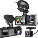 1080P Dash Camera for Car,3 Channel Front and Rear Inside Dashcam Car Video Recorder,170°Wide Angle Vehicle Cam with 32G Card,G-Sensor,2’’ IPS Screen,Loop Recording (3 Channel Dash Cam Without Card)