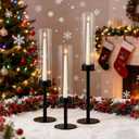 Black Taper Candle Holder Set with Glass Hurricane  Modern Candlestick Holders for Dining Room, Premium Gift Set for Wedding, Fall Centerpieces for Tables, Warmly Gift for Home Decor, Christmas Decor