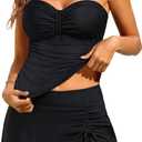 Yonique Womens Underwire Tankini Swimsuits with Skirt Two Piece Bathing Suits Tummy Control Swimwear (Black, L)