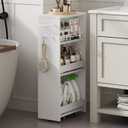 ChooChoo 4-Tier Bathroom Storage Cart, 7.87 inches Wide Narrow Storage Cabinet with 360 Wheels and 2 Hooks, Laundry Room Storage Organizer for Kitchen, Narrow Places, Living Room, White