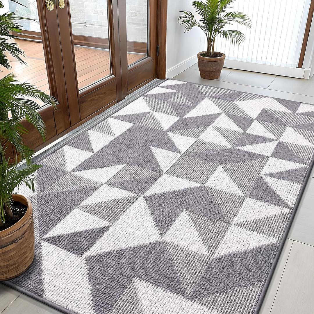 OLANLY Large Door Mat Indoor Entrance Washable 59x35, Odor-Free Low-Profile Front Back Geometric Doormat, Absorbent Resist Dirt Entry Carpet, Easy to Clean Sturdy Inside Floor Mats for Entryway, Grey