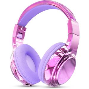 QearFun Kids Bluetooth Headphones, 60H Playtime, 74/85/94dB Safe Volume Limit, Metallic Gradient Wireless Headset with HD Mic, Fast Charging, Foldable, Wired 3.5mm Mode for School/Tablet/Travels