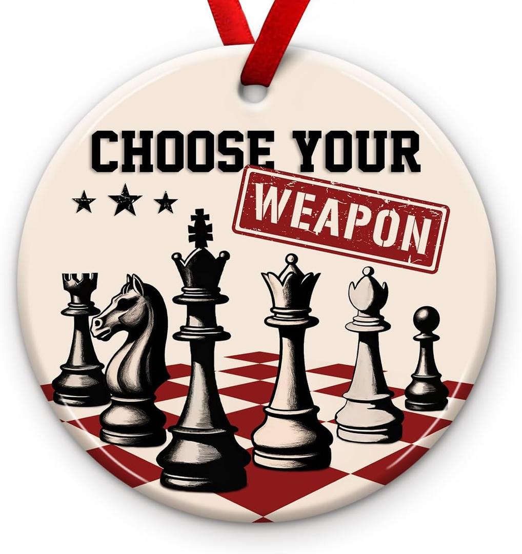 4 x Chess Lover Christmas Ornament  Choose Weapon Decoration, Game Style Ornament for Son, Boys - Xmas Tree Decorations, Kid Room Decor, Ideas Chess Players, Teacher, Coach
