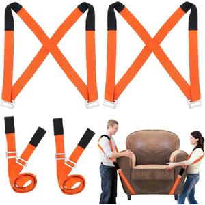 Moving Straps, 2-Person Lifting and Moving System Adjustable Shoulder Lifting for Move, Lift, Carry, Secure Furniture, Appliances, Mattresses, Heavy Objects up to 800lbs, Safely and Easily Like a Pro, Orange