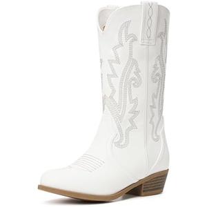 Girls Kids Western Boots Embroidered Cowgirl Cowboy Boots Girls Mid Calf Riding Shoes Little Kid/Big Kid, Size 6