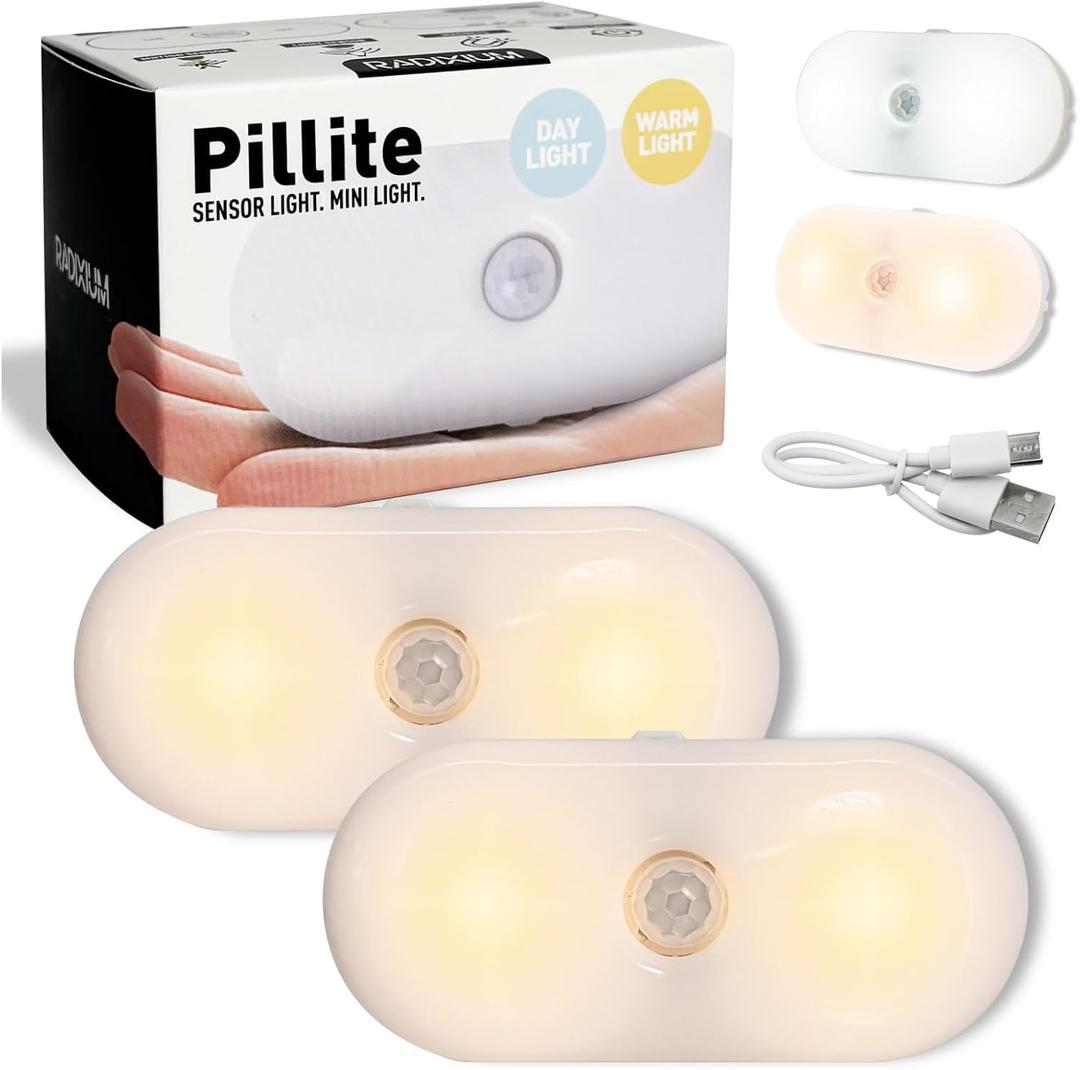 Rechargeable Motion Sensor Night Light, 2-Color White & Warm Toilet Light with Auto/On Mode, Magnetic & Adhesive Installation for Bathroom, Bedroom, Hallway (2 Pack)