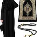 ihvan online Muslim Dresses for Women, One-Piece Prayer Dress & Prayer Rug & Beads, Islamic Gift Set for Eid Ramadan (XS-XXL, Black)