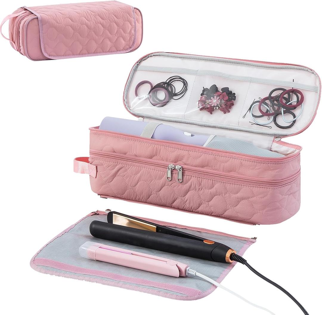Large Capacity Hair Tools Travel Bag with Detachable Heat Resistant Mat, Double Layer Organizer Case for Flat Irons, Curling Irons, Hair Dryers, and Travel Carrying Case for Hair Tool Storage
