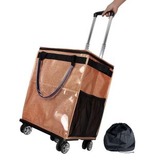 Reusable Grocery Bags on Wheels, Rolling Tote Bag, Starry Gold | for Groceries, Shopping, Trave, with Drawstring Bag 54L, Foldable, Laundry