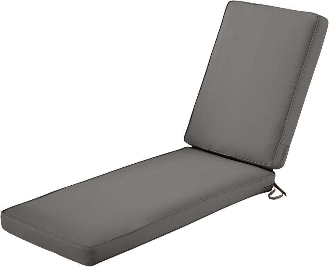 Classic Accessories Montlake FadeSafe Water-Resistant 80 x 26 x 3 Inch Patio Chaise Lounge Cushion, Light Charcoal