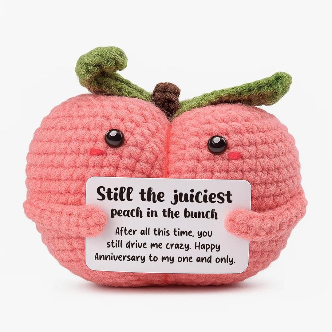 3 x Funny for Wife Husband, Romantic Crochet Peach with Card, 'Still Drive Me Crazy' Keepsake for Her Him, Cute Birthday Present for Partner, Handmade Lasting Love Plush for Couples