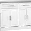 HOMCOM Rolling Kitchen Island Cart with 47" Stainless Steel Top, Portable Island Table for Kitchen with Wheels, Adjustable Shelves, 2 Drawers, Spice, Knife and Towel Rack, White