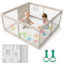 ZEEBABA Baby Playpen with Mat, 47x47inch Playpen for Babies and Toddlers, Small Baby Play Pens, Play Yard for Infants with 47" Play Mat, Playard with Gate