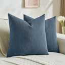 FUTEI Pack of 2 Solid Chenille Throw Pillow Covers 20x20 Inch Soft Cozy Wheat Ear Striped Textured Decorative Cushion Cases Modern Farmhouse Accent for Couch Bed Living Room, Navy Blue