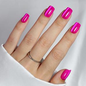 Hot Pink Press on Nails Short - Cat Eye Press on Nails Square for Women Gift, Natural Fit & Glossy Stick on Nails in 16 Sizes - 32 Reusable Soft Gel Fake Nails with Glue, Hot Pink