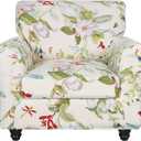 SearchI Stretch Sofa Cover Printed Couch Covers, Floral Pattern 2 Piece Armchair Slipcover with Separate Chair Cushion Cover, Washable Furniture Protector for Living Room(Chair, Spring Pattern) (Small, Spring Green+beige)